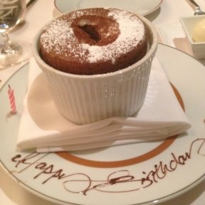 Gluten-free chocolate souffle from Cafe Boulud